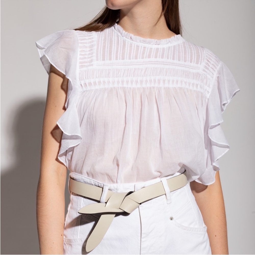 Isabel Marant White Ruffled Cap-Sleeve Blouse